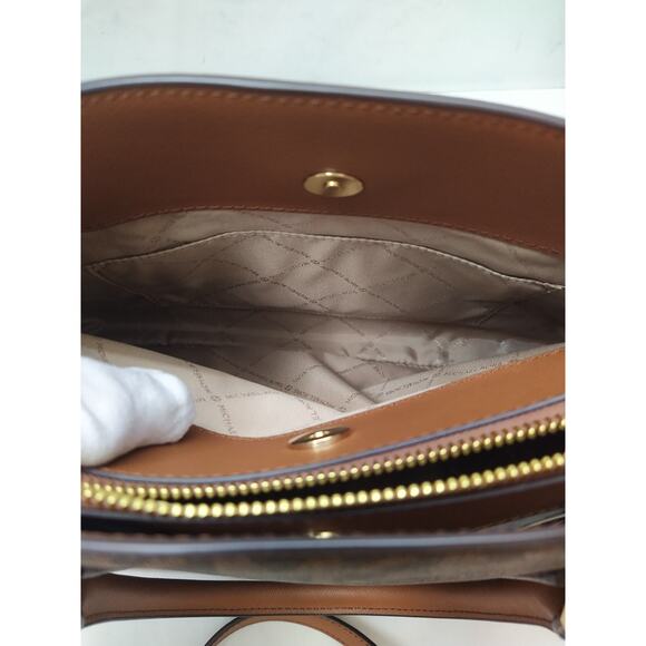 Michael Kors Lynn Brown Lugg MK Printed Large EW Satchel Bag - NWT $398 - Picture 14 of 16